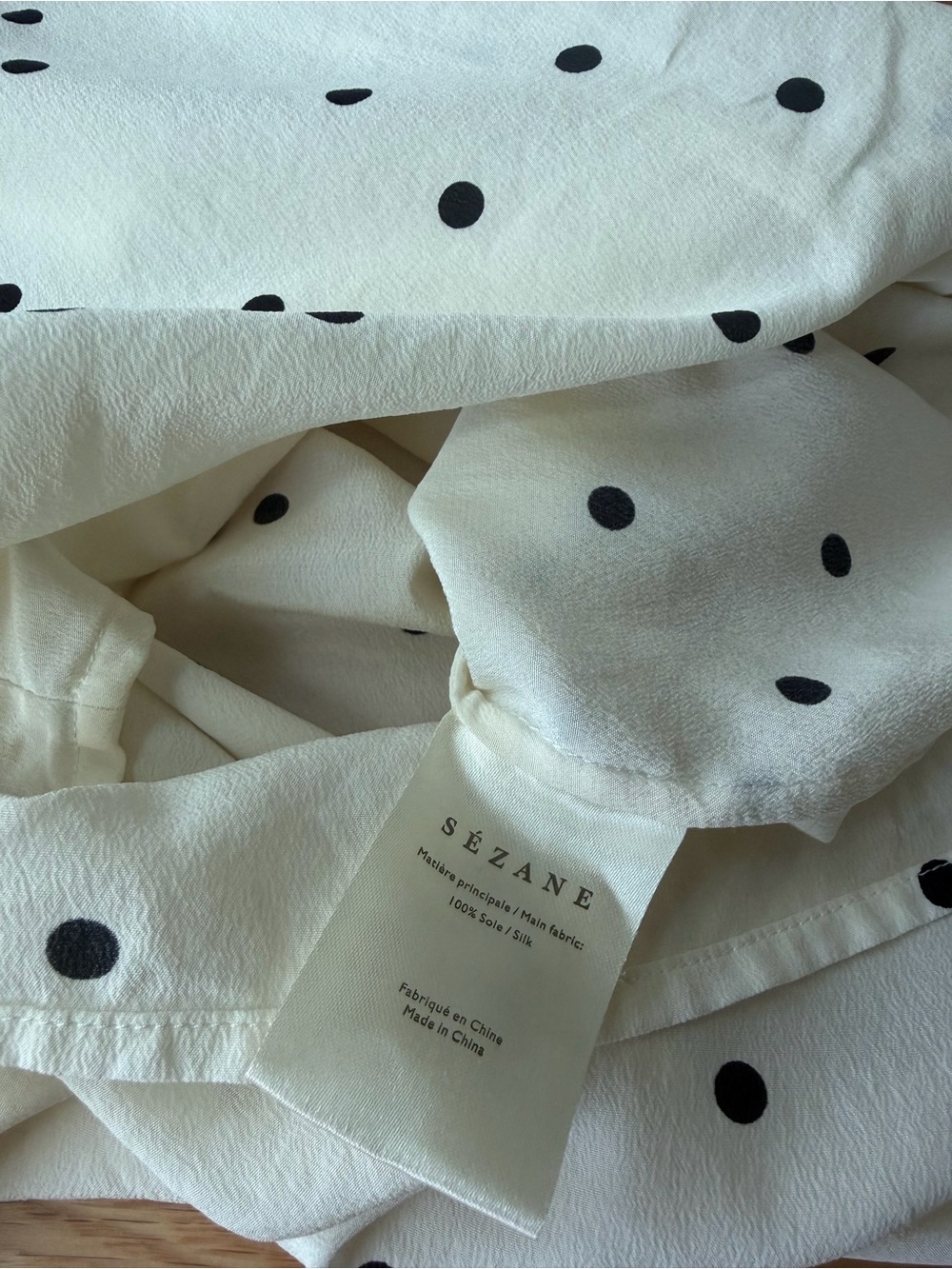 Sézane Florence Shirt 100% Silk Polka Dot Blouse Ecru Size 34 - Picture 5 of 12